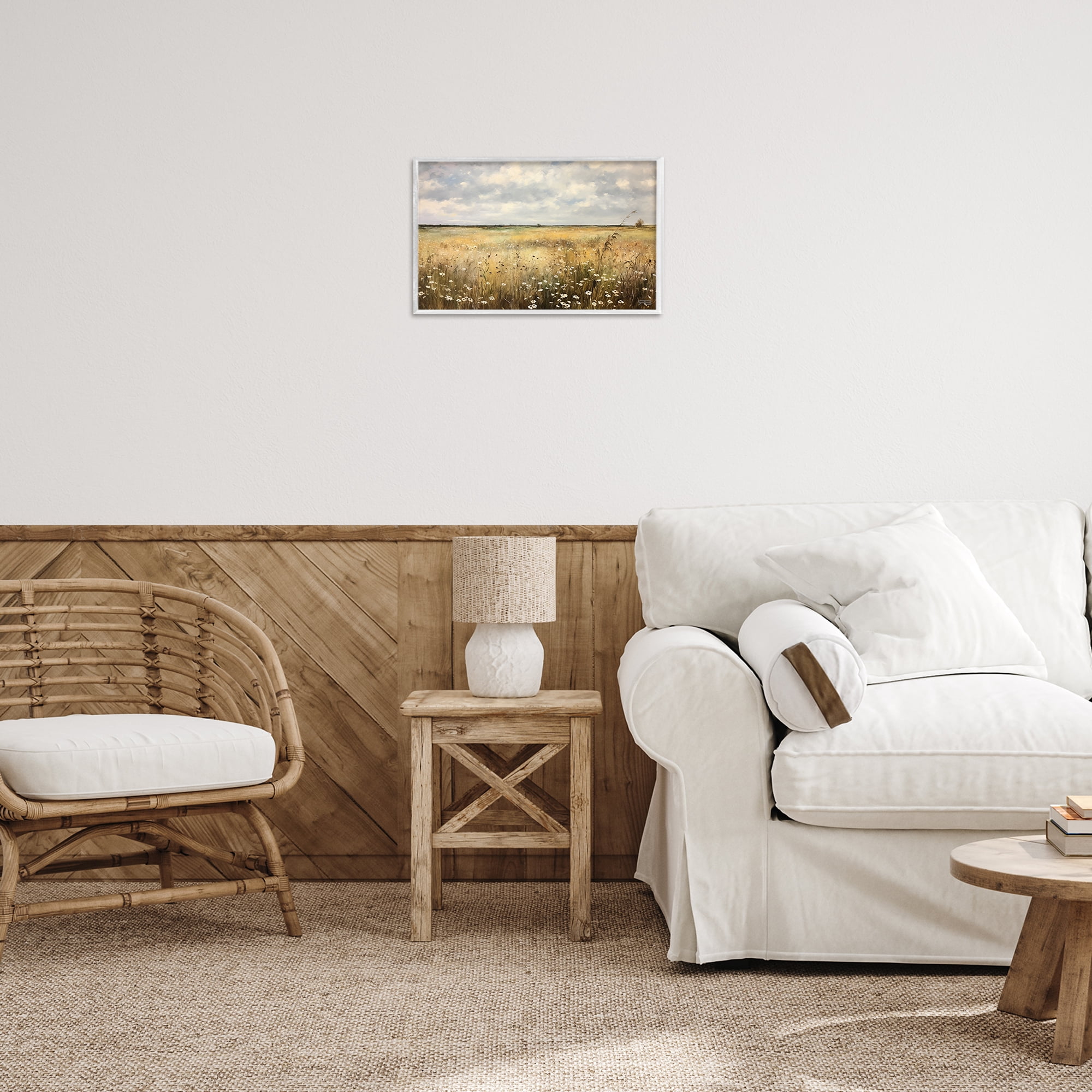 Stupell Industries Traditional County Field Landscape Painting White Framed Art Print Wall Art, 18 x 12