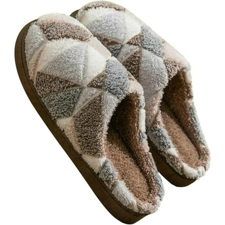 

bangyoudaoo Plush Slippers Non-slip Indoor Slippers Warm Plush Slippers Warm Indoor Lining Comfortable Memory Foam Slippers