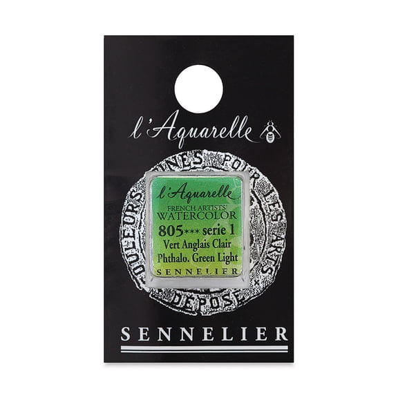 Sennelier French Artists' Watercolor - Phthalo Green Light, Half Pan