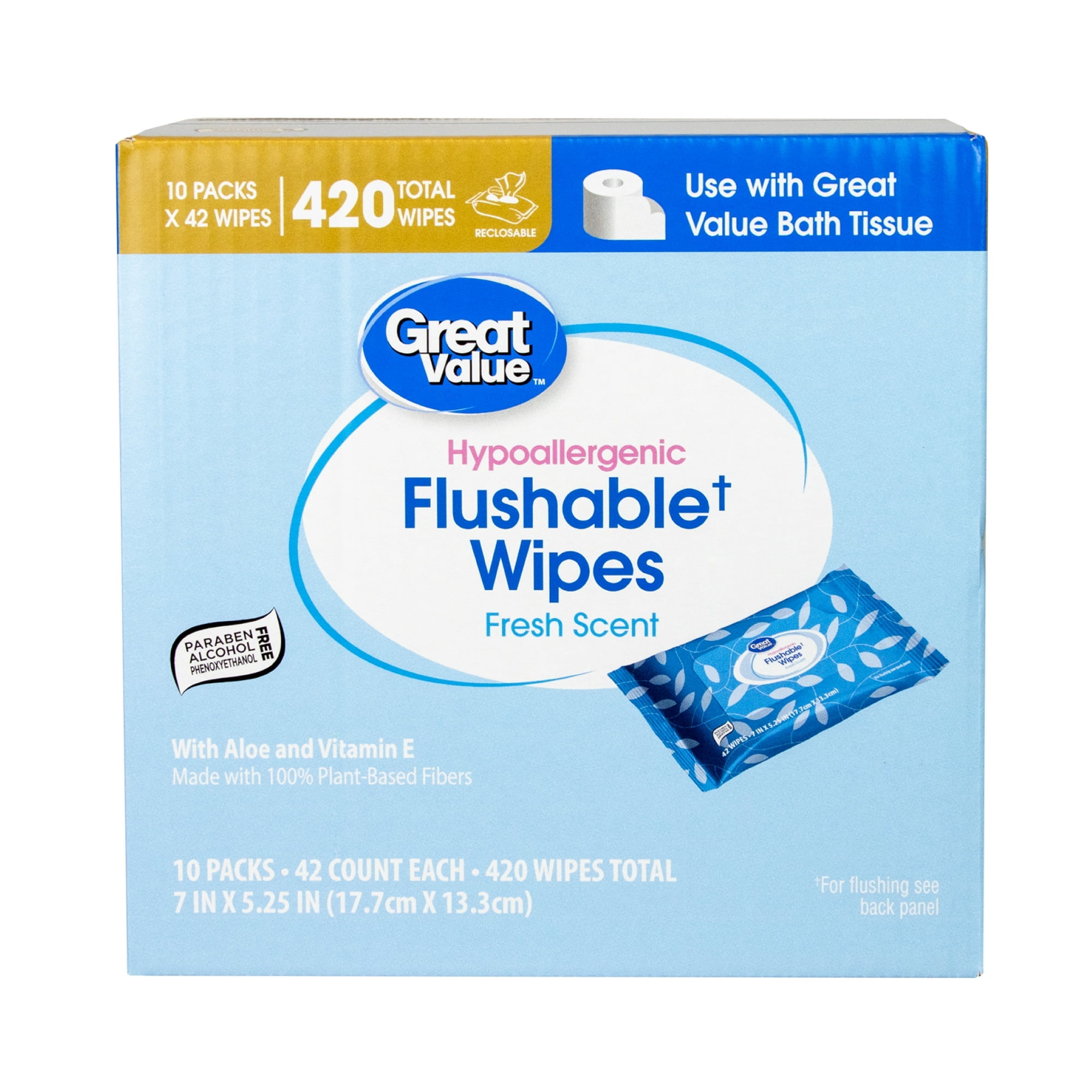 Fresh Scent Flushable Wipes, 10 Resealable Packs, 420 Total Flushable
