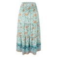 thumbnail image 4 of Women's Bohemian Floral Print Skirt Maxi Flowy Hem Casual High Waist Beach Holiday Vacation Light Green Skirt S, 4 of 7