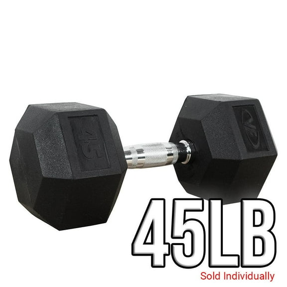 Valor Fitness 45lb Rubber Hex Dumbbell Sold Individually - RH-45