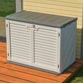 thumbnail image 2 of 190GAl HDPE Outdoor Storage Cabinet, Seizeen Storage Shed Lockable with 3 Doors, 25.34 cu.ft Plastic Deck Box Pool Patio Garden Backyard Storage, Locking Latch, White, 2 of 8