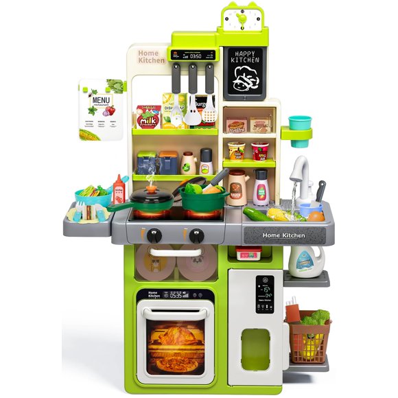 Kids Play Kitchen Set, Toddler Kitchen Playset with Sound & Light, Cooking Stove with Steam, Play Sink, Play Food Toy and Kitchen Accessories, Kitchen Toy for Kids Girls Boys 1-3