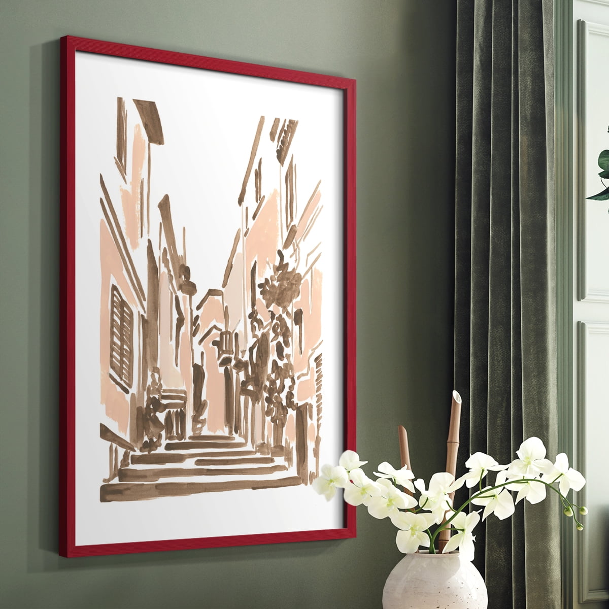 Blush Architecture Study I Framed Print in Red Solid Wood Framed Print No Nail Hanging