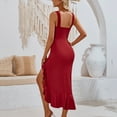 thumbnail image 4 of Blczomt Cocktail Casual Summer Dresses for Women Midi Party Bodycon Red Ruffle Hem High Slit Dress, 4 of 6