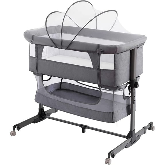 Nordmiex Baby Bassinet 3 in 1 Adjustable Bedside Sleeper Bed for Infant Baby with Breathable Net, Gray