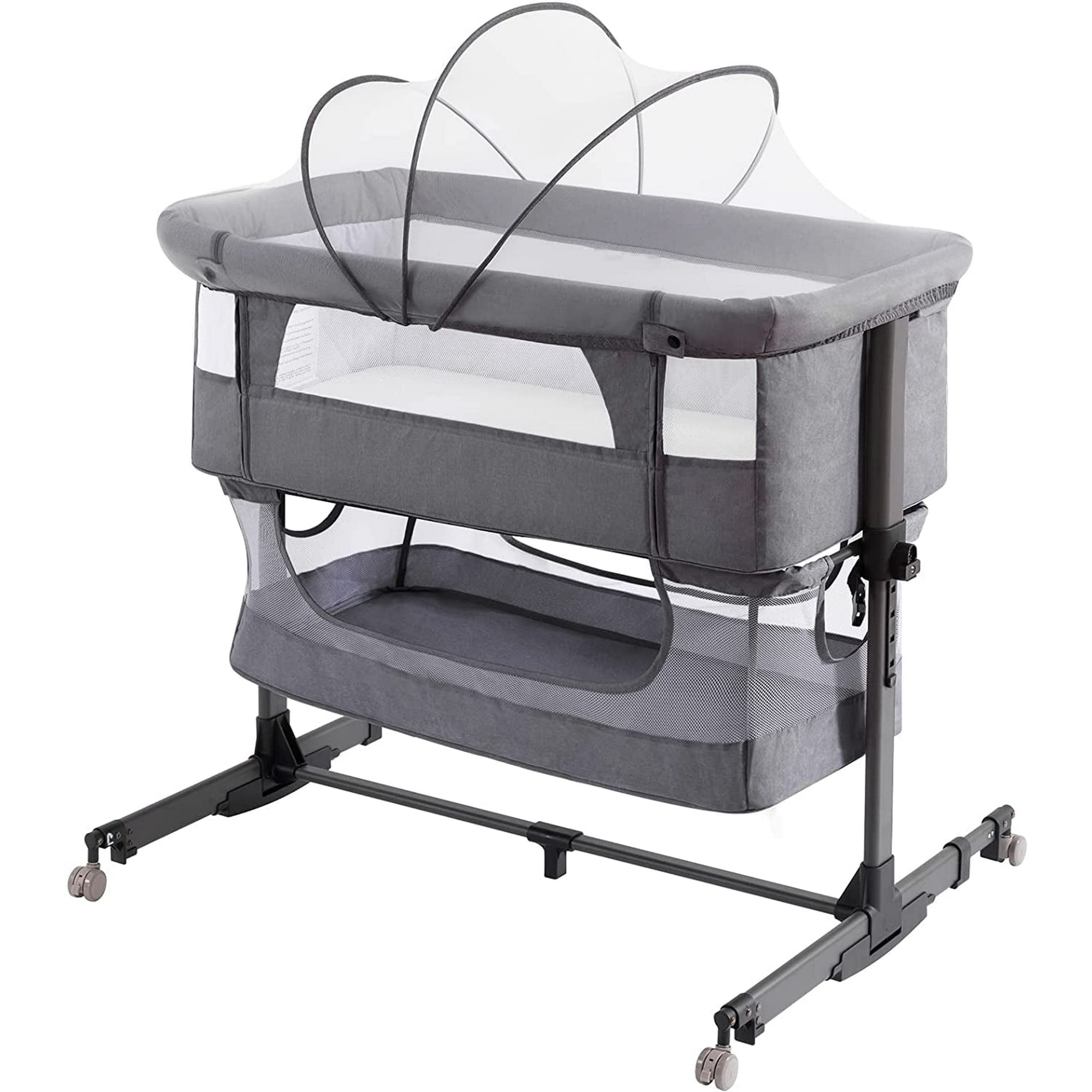 Nordmiex Baby Bassinet 3 in 1 Adjustable Bedside Sleeper Bed for Infant Baby with Breathable Net, Gray