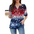 thumbnail image 3 of Iaqnaocc 250 Anniversary Usa Shirt for Women 4th Of July Short Sleeve Button Down V-Neck Independence Day American Flag Stars Tees Vintage Summer July 4th Celebration Tee Shirts Blue XL, 3 of 4