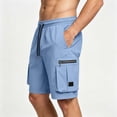 thumbnail image 4 of Mens Hiking Cargo Shorts 7" Quick Dry Lightweight Waterproof Stretch Drawstring Beach Shorts with Zipper Pockets for Hiking Golf Casual Loose Fit Big and Tall Size XS-3XL Blue, 4 of 8