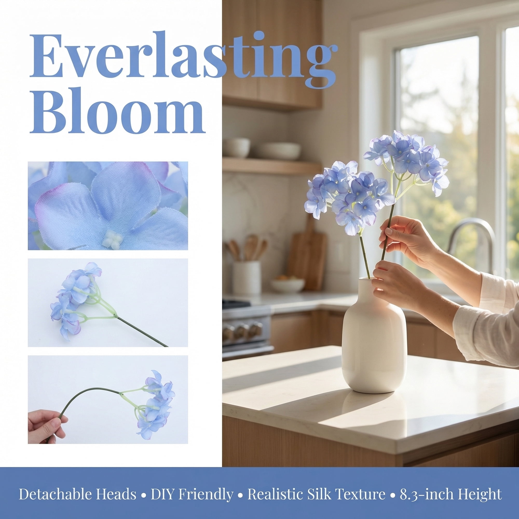 Unique Bargains Artificial Hydrangea Flowers with Detachable Heads Light Blue 8.3inch