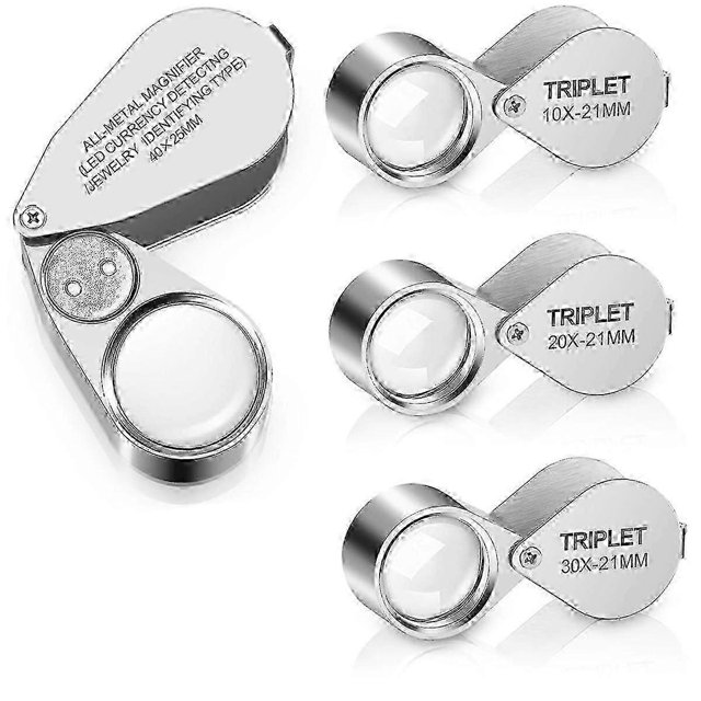 10X to 40X Full Metal Jewelry Magnifying Loop with 4 Portable Illuminated Loupes