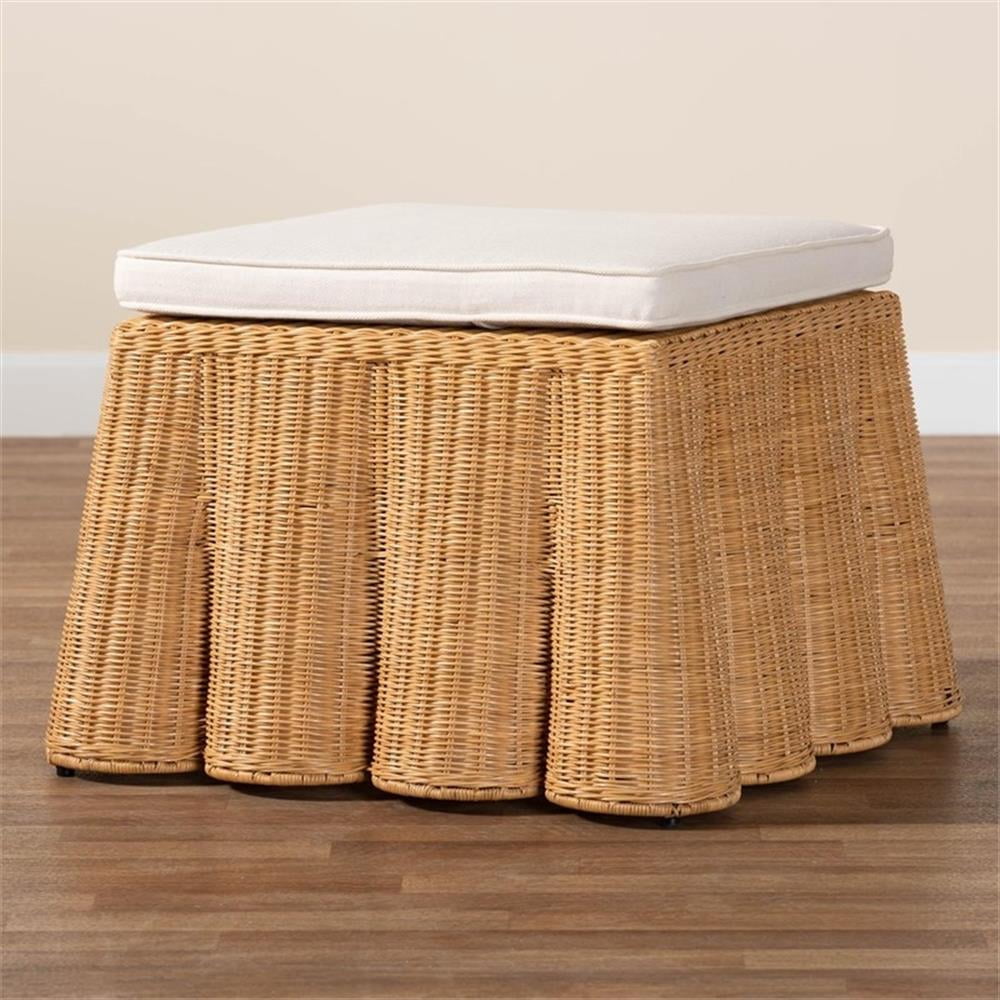 Pemberley Row Rattan Honey Ottoman Square Scalloped 27" Fully Assembled
