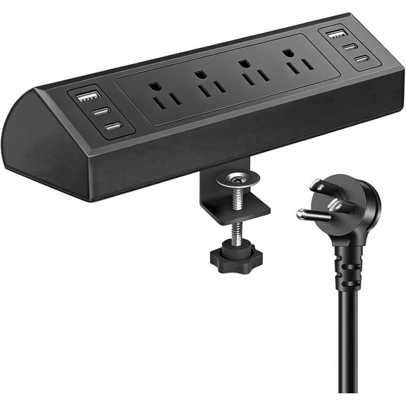 ZHANGONG Desk Clamp Power Strip with 4 AC Outlets & 6 USB Ports (4 USB-C), 2000J Surge Protector, 1875W, 6.5FT Flat Plug for Home Office Desk, Black