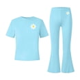 thumbnail image 6 of BXJX Girls Outfit Sets, Crew Neck Summer Short Sleeve 2PC T-Shirts and Flare Pants Sets Light Blue Size 9-10 T, 6 of 6