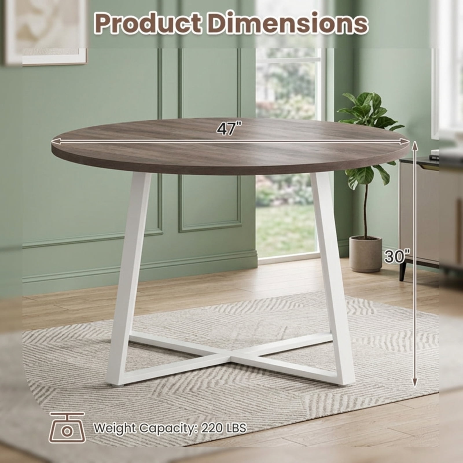Furnibear 47 Inch Round Dining Table with Stable X Shaped Base and Thickened Top
