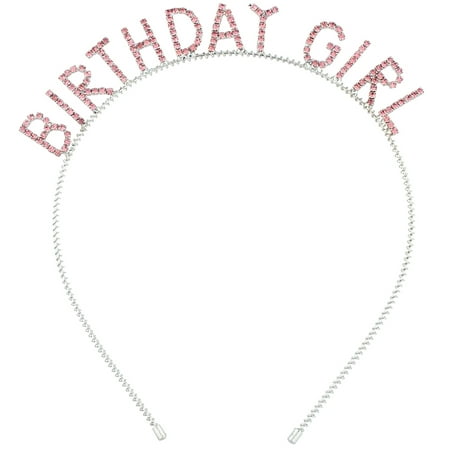 Lux Accessories Silver Tone Pink Rhinestone Birthday Girl Party Wire Headband