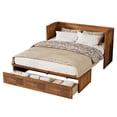 thumbnail image 6 of Queen Size Murphy Bed with Charging Station and 3 Storage Drawers, Pine Wood Folding Cabinet Bed, Equipped with 6 Moving Wheels, Space-Saving Hidden Wall Bed for Guest Room, Home Office,Walnut, 6 of 12