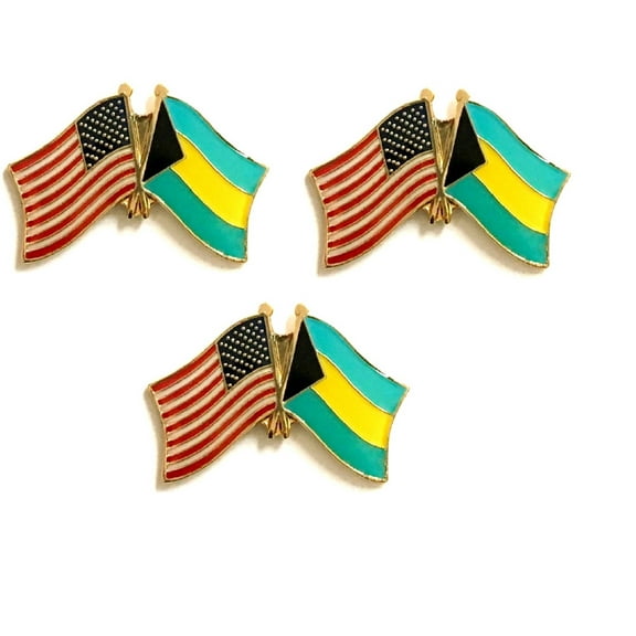 Bahamas & US Crossed Flag Lapel Pins, Pack of 3