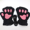 thumbnail image 3 of Guantes de invierno de medio dedo con dibujo de pata de oso de gato hembra, guantes cálidos con cuello esponjoso grueso para exposición de estudiantes, 3 of 6