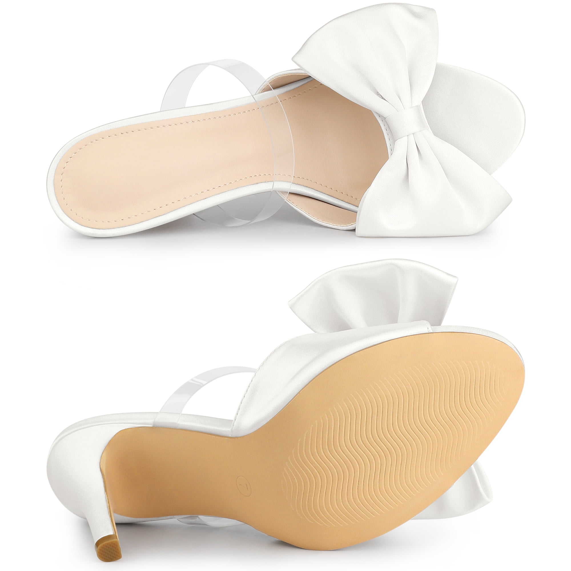 DARING DIVA Women's Bow Sandal Stiletto Heels Mules Black Heel Sandals White 6.5