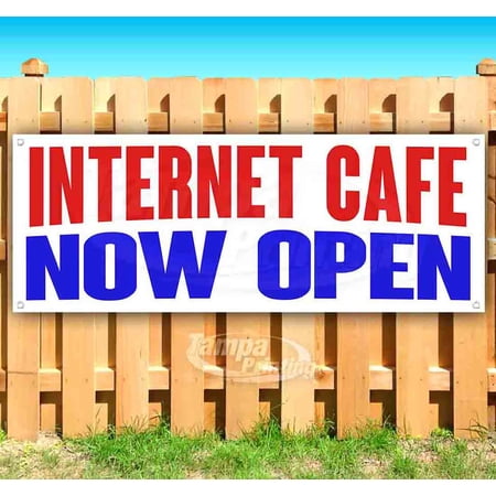 Internet Cafe Now Open 13 oz Vinyl Banner With Metal Grommets