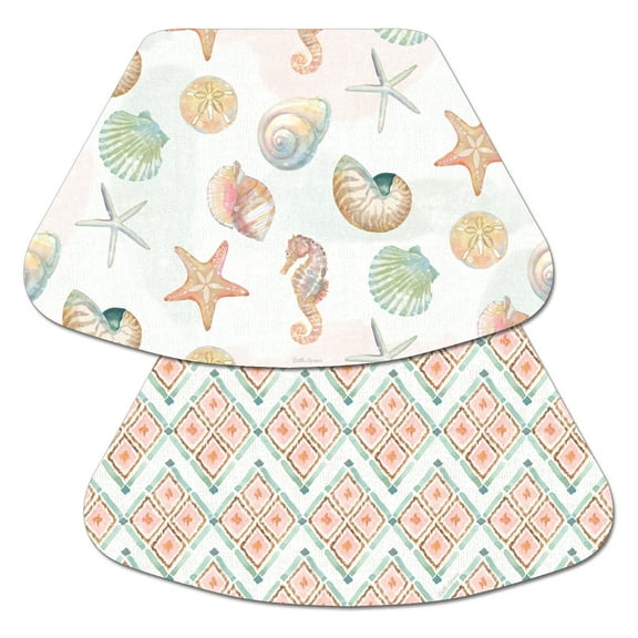 Wipe-Clean Reversible Wedge Shaped Placemats, Watercolor Coast, Set of 2, Made in The USA