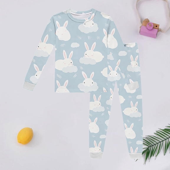 Easter Outfit for Girl Set Easter Bunny Print Long Sleeve Top And Pant Pj Set Kids Sleepwear Soft 2 Piece Holiday Nightwear Sets Red 2-3 Y