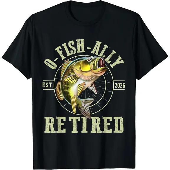 Funny O-Fish-Ally Retired 2026 Bass Fish Graphic Gift for Fisherman Dad Men Short Sleeve Novelty T-Shirt