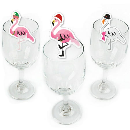 Flamingle Bells - Shaped Tropical Flamingo Christmas Wine Glass Markers - Set of 24