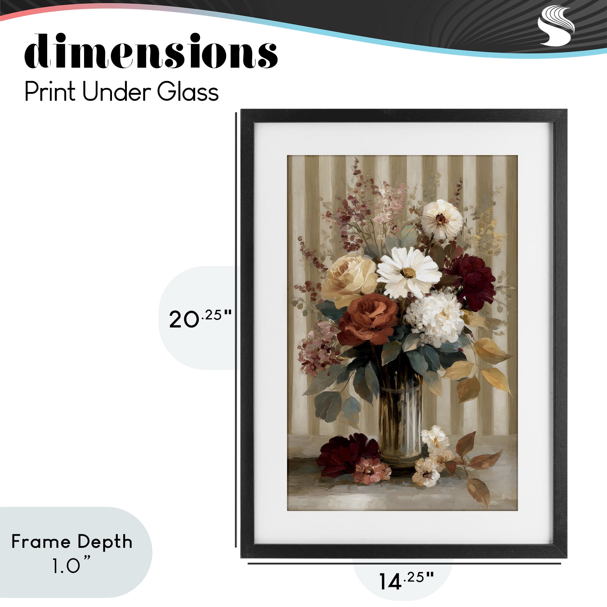 Stupell Industries Vintage Arrangement with Stripes Black Framed Print Under Glass, design by Petal Prints Design