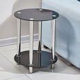 thumbnail image 2 of Ansley&HosHo End Table Side Table 2-Tier Nightstand Storage Shelves Chrome Finish with Glass Top Round Cube Furniture Home Living Room Black, 2 of 6