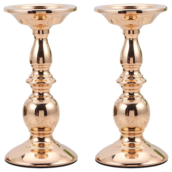 2 Pcs Iron Metal Candlestick Holders, 8.7 in / 22 cm Tall Gold Candlestick Holders Set, Modern Pillar Candle Holders for Fireplace, Table Centerpieces, Wedding, Party Decor