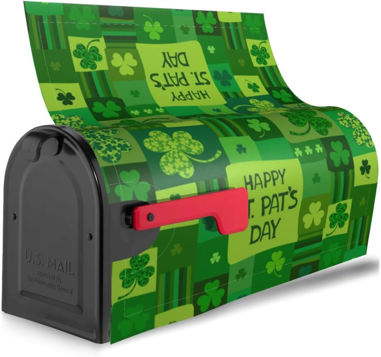 St. Patrick''s Day Green Plaid Clover Mailbox Magnetic Post Mailbox Cover Garden Decor Outdoor Large 25.5" X 21"