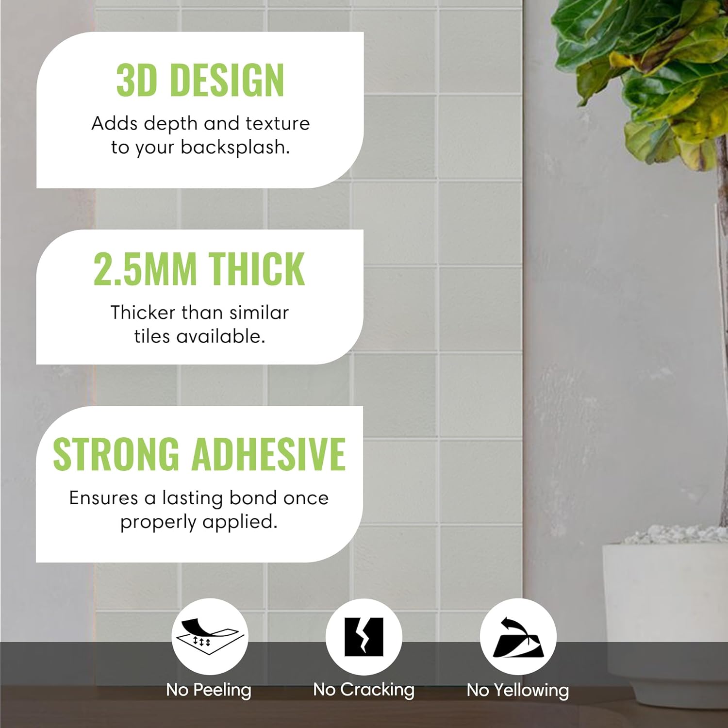 SELECT 5 Pack Peel and Stick Backsplash Square Tiles, Extra Thick 3D Wall Panels, Heat & Water Resistant, Easy DIY Kitchen, Bathroom, Laundry, Fireplace & Rental Home Wall Décor (12 x 12 in), Stone W