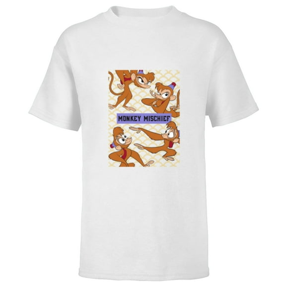 Disney Aladdin Abu Monkey Mischief - Short Sleeve T-Shirt for Kids - Customized-White