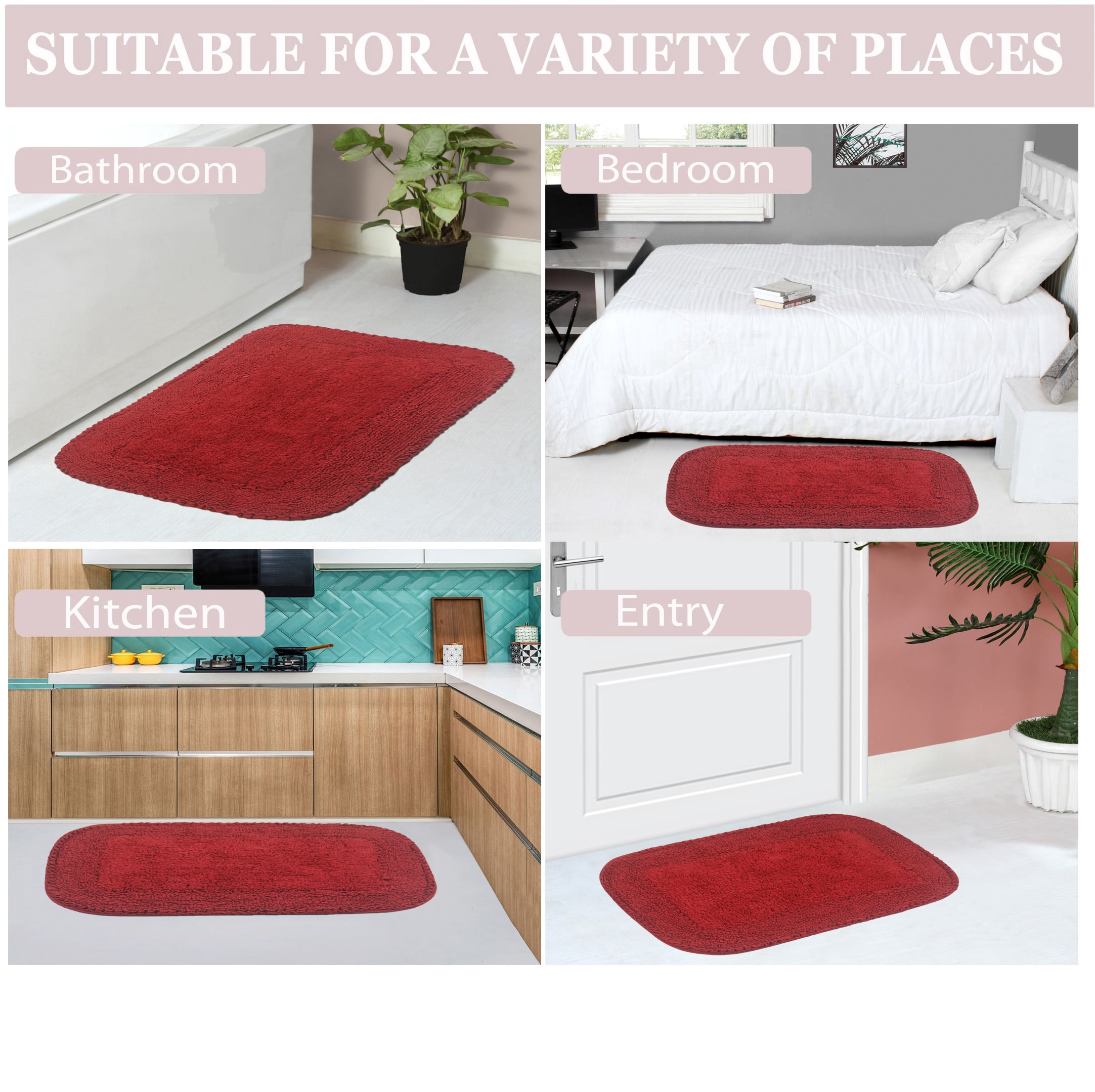 Home Weavers Radiant Collection Bathroom Rug 100% Cotton Bathroom Rugs Set, Washable Rug, Soft Cotton and Absorbent bath Rug, Kitchen Mat, Bath Rug, Bath Floor Mat Non Slip, 24"x40" Rectangle, Red