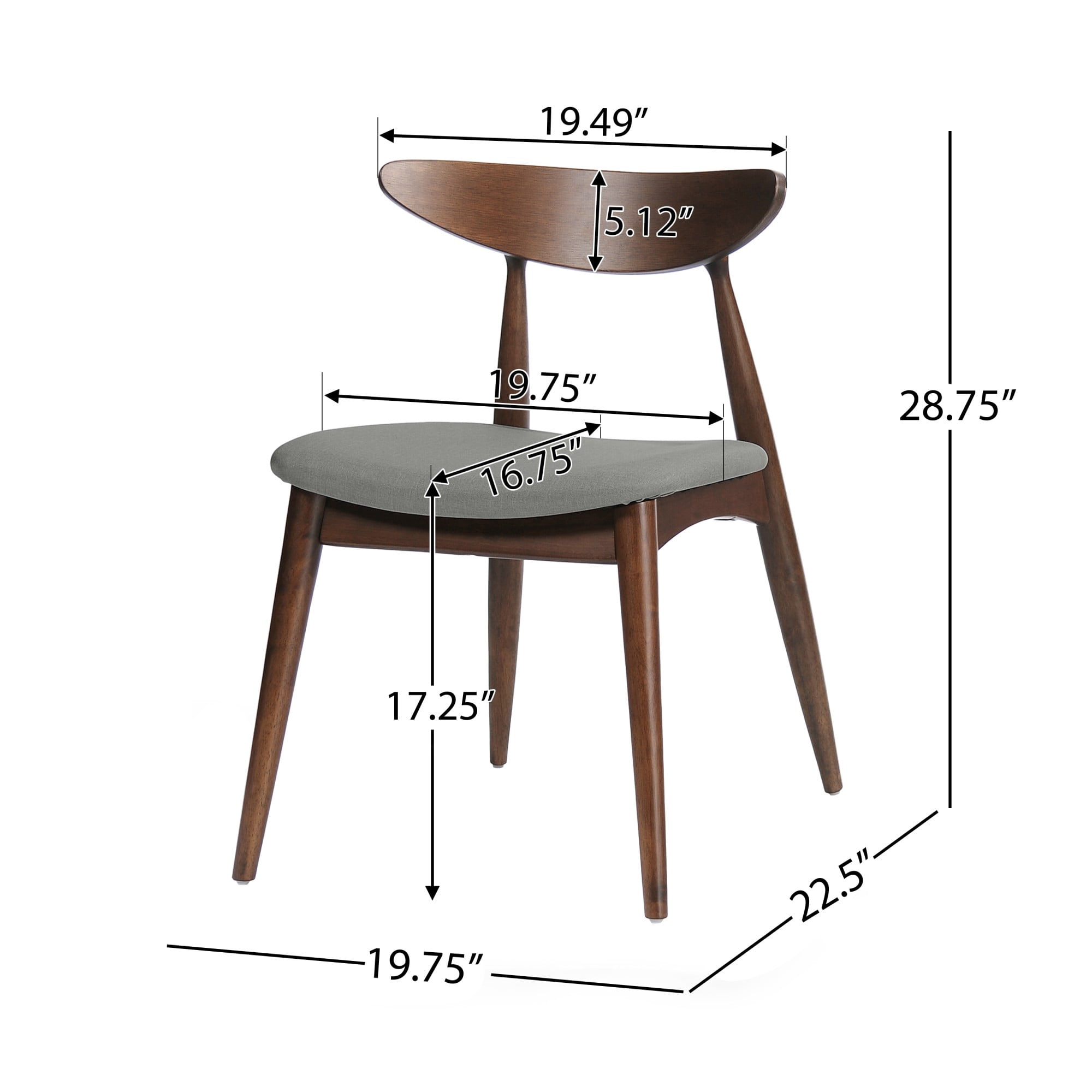 Aukfa Dining Chairs Set of 2, Mid Century Wood Side Chairs with Curved Backrest and Upholstered Seat, Dining Room Chairs for Kitchen, Living Room, Walnut