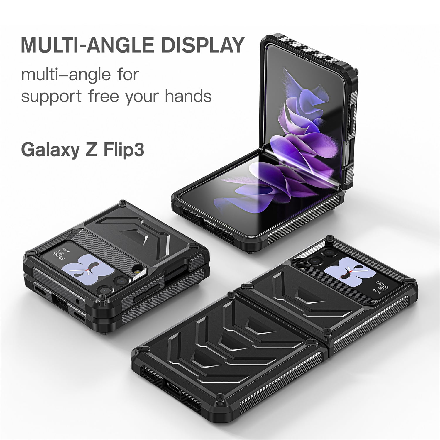 Nalacover for Samsung Galaxy Z Flip 3 Wireless Charging Case,Full-Body Protection Military Grade Heavy Duty Rugged Hard PC Armored Dual Layer Built-in Screen Protector Shockproof Cover.Black