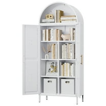 SUPEER 67"Metal Arched Storage Cabinet with Doors/Shelves, Modern Kitchen Pantry Cabinet， Freestanding Cupboard for Home Pantry Living Room, White, Assembly Required