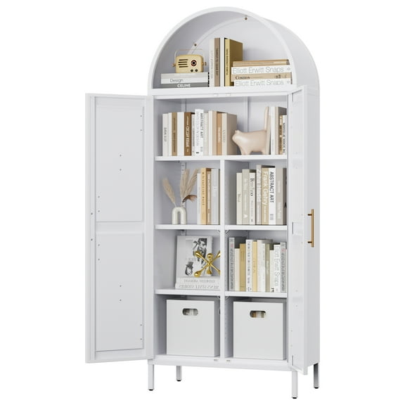 SUPEER 67"Metal Arched Storage Cabinet with Doors/Shelves, Modern Kitchen Pantry Cabinet， Freestanding Cupboard for Home Pantry Living Room, White, Assembly Required
