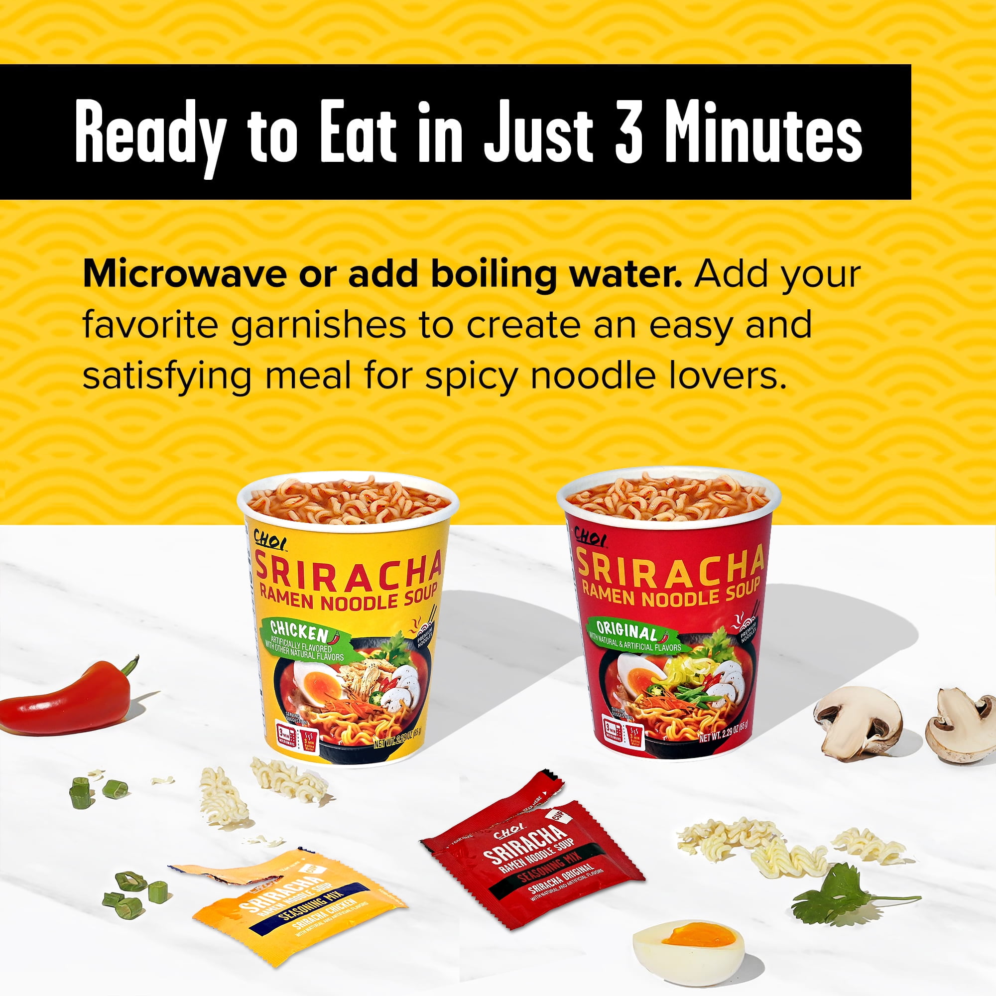 (6 pack) Choi Spicy Sriracha Original Flavor Ramen Cup, 2.29 oz