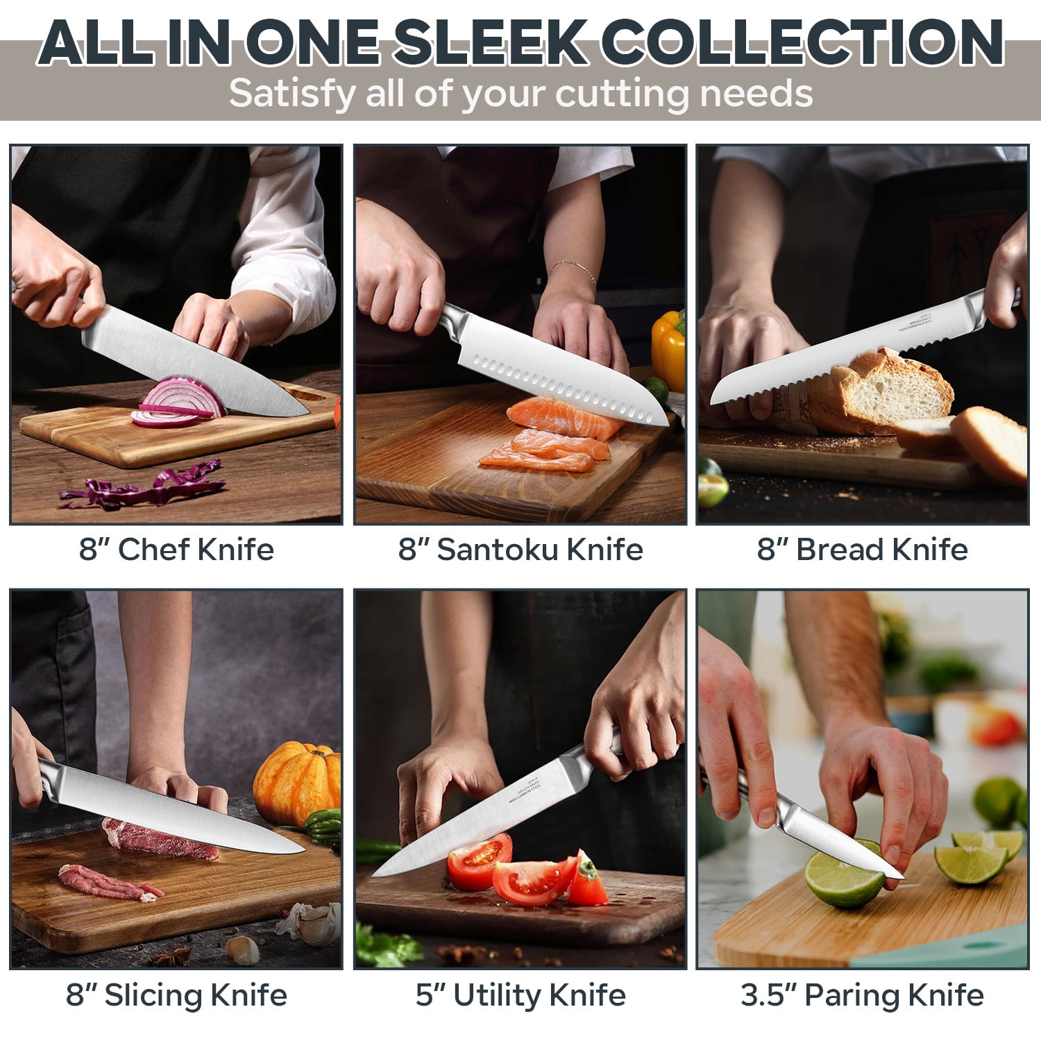 Vesteel Knife Set, 15 Pcs High Carbon Stainless Steel Knife Block Set Kitchen Knives with Sharpener Kitchen Shears, Ergonomic Handle & Sharp Blade