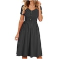 thumbnail image 1 of Heliisoer Robe pour Femme, Liquidation Mode d'Été Robes pour Femmes Été Uni Décontracté Col en V Manches Courtes Bouton Vacances Plage Robe Courte, 1 of 4
