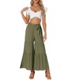 thumbnail image 2 of INSPIRE CHIC Women's Boho Pants Elastic High Waist Ruffled Flare Palazzo Chic Wide Leg Pants S Army Green, 2 of 6