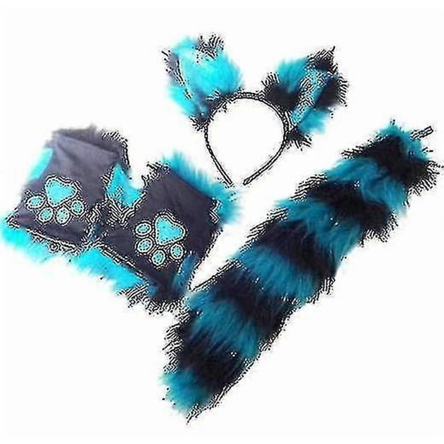 3 Pcs Set Cat Ear And Tail With Paws Gloves Costume For Party Cosplay