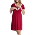 thumbnail image 6 of Frostluinai Womens Maternity Dress Lace Trim Short Sleeve V Neck Nursing Knee Length Dresses Soft Comfy Cotton Pregnancy Clothes Wine S, 6 of 6