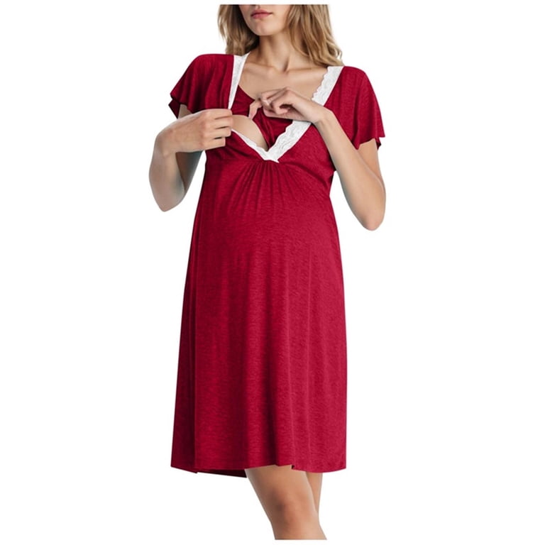 CHUMUD Maternity Nursing Nightgown Cotton Soft Breastfeeding Sleep Dress Loose Fit for Pregnancy Cotton Maternity Nightdress