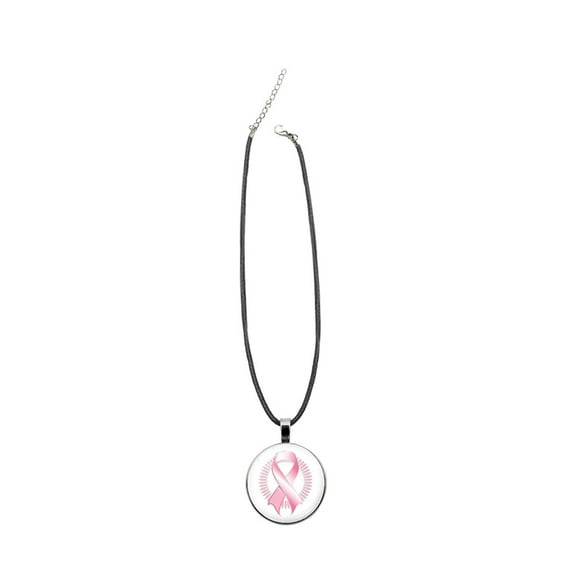 KDSJSXW Womens Necklaces Caring for Breast Cancer Pink Ribbon Black Leather Cord Necklace Pendant Sterling Silver Necklace Layered Necklaces for Women Necklaces(A,One Size)