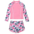 thumbnail image 1 of Pimfylm Girls Tankini Rash Guard Set Girls Rash Guard Swimsuit Teens Two Piece Bathing Suit Long Sleeve Swimwear Pink,Size for 8-9 Years, 1 of 6